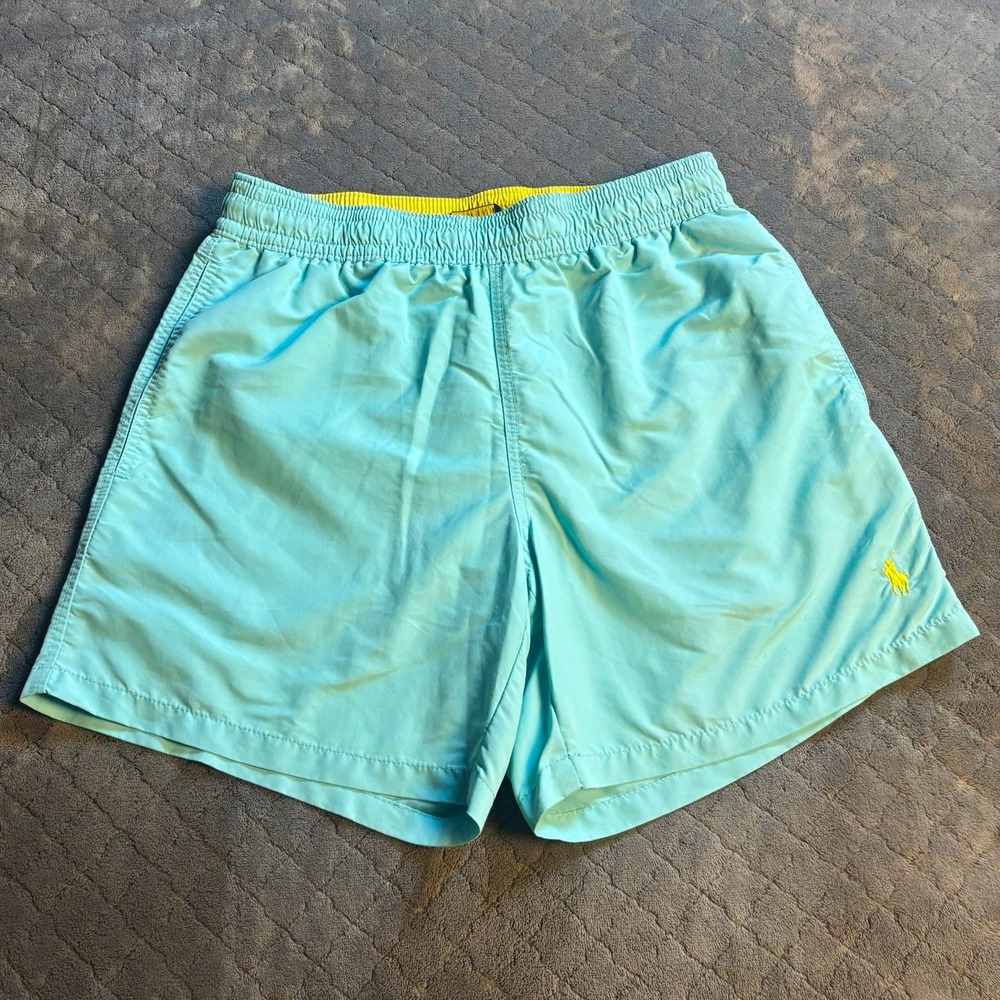 Polo Ralph Lauren Boys Swim Trunks Aqua Yellow Pony S/P